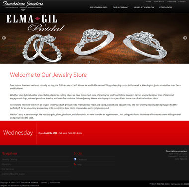 Completed example of the home page when using the Jasper jewellery website design templates