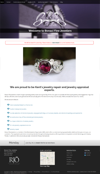 Example of how a jewelry web design company uses the Joy to build a home page