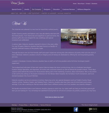 Jewellery website templates example about us page using Esben template