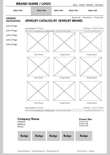 Example ecommerce jewelry catalog jewellery website design templates of the Kale framework